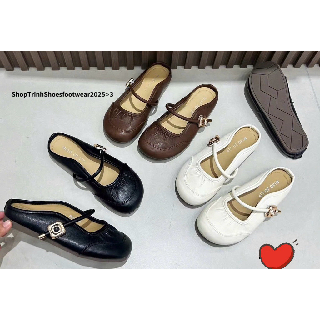 [FORM NHỎ NÊN TĂNG 1 SIZE]Dép sục nữ mũi bầu quai dán đính tag da mềm siêu êm QC fullbox