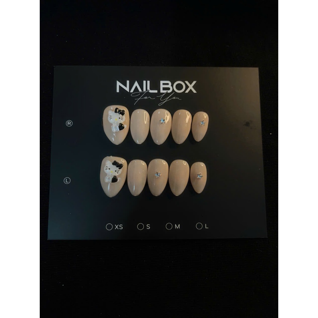 Nailbox Thạch Hồng Chấm Kitty & Đá – Mẫu 06 | Nail Press On Dễ Thương Cao Cấp – Jenny Shop