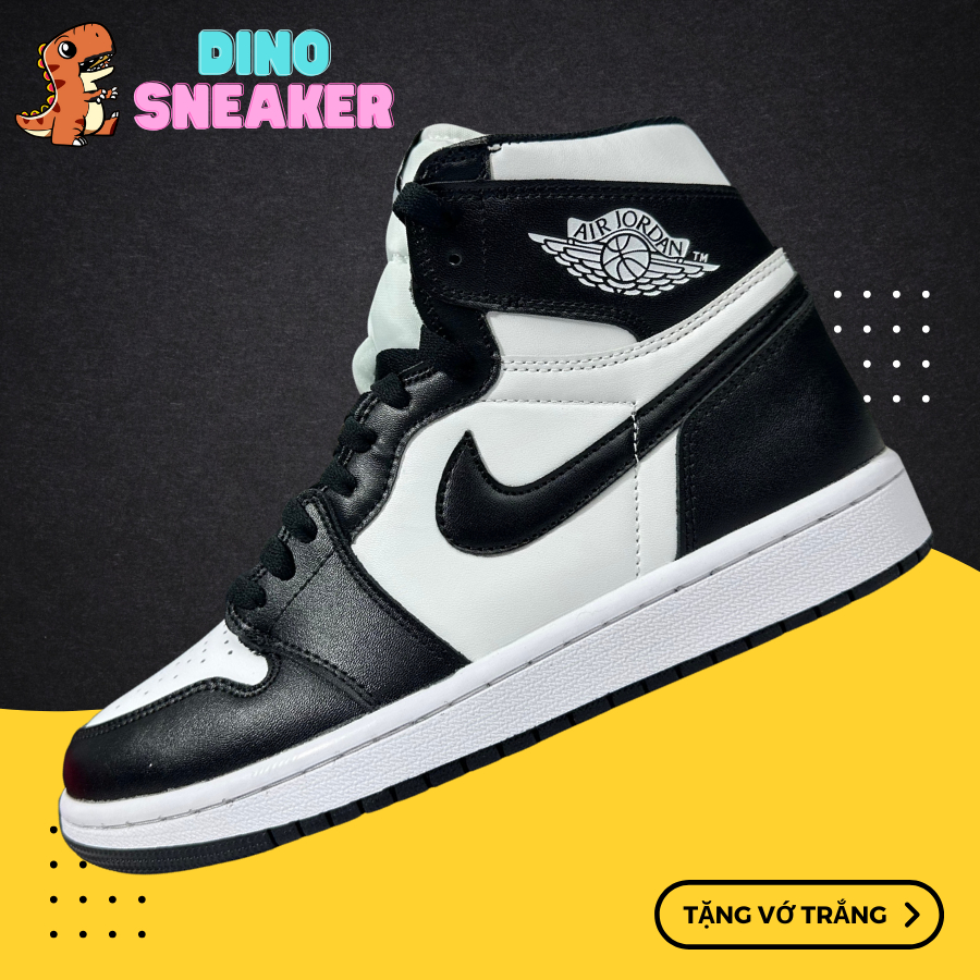 Giày Sneaker 𝓙𝓓1 𝓗𝓲𝓰𝓱 𝓦𝓱𝓲𝓽𝓮 𝓑𝓵𝓪𝓬𝓴 Cổ Cao 𝓟𝓪𝓷𝓭𝓪 Trắng Đen - DinoSneaker99