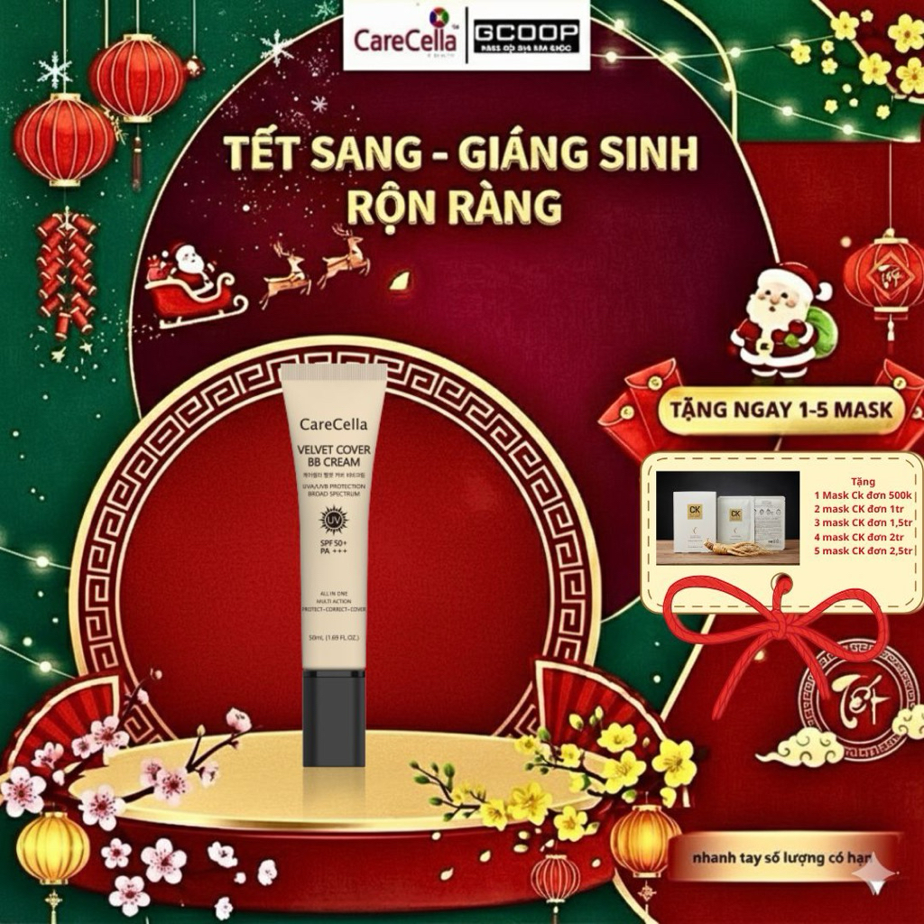Date 2027-Kem nền chống nắng carecella -Chống nắng BB Cream CareCella Velvet Cover hộp 50ml- không b