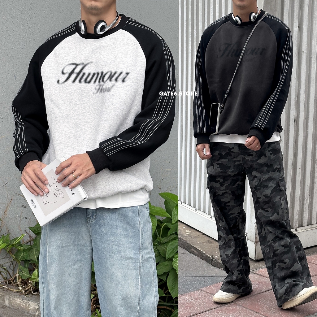 Áo nỉ HL raglan, áo thun dài tay hoạ tiết Humour 8011 - GATE6 - 5519