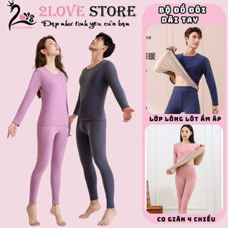  Bộ quần áo giữ nhiệt nữ nam bộ lót giữ nhiệt đôi áo giữ nhiệt đôi cổ tròn lông cừu dày ấm áp 