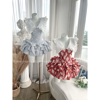   HAN’S STORE  VÁY CỔ BÈO TIỂU THƯ PHỐI NƠ TÙNG TẦNG XINH XẮN  ẢNH THẬT  