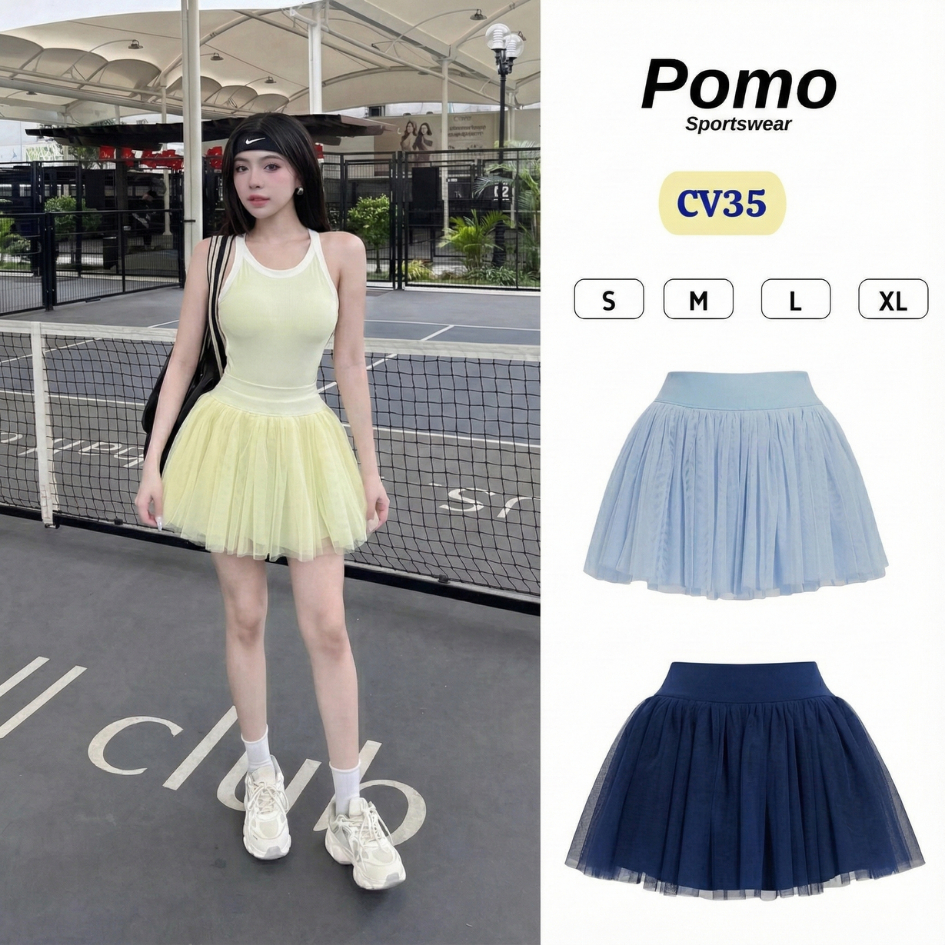 [ Pickleball] Chân Váy Thể Thao Nữ POMO Sport CV35,  Chân Váy Cosleaf Cao Cấp Tập Pickleball, Tennis