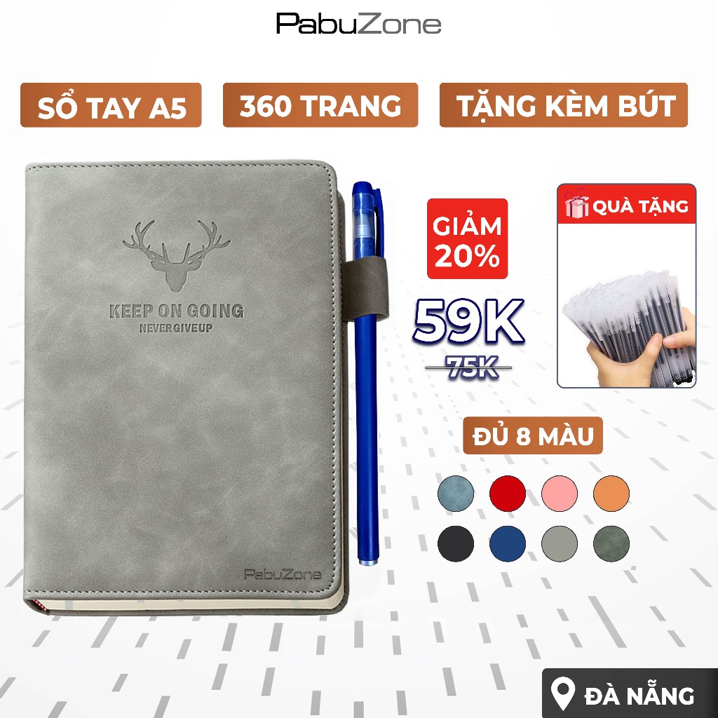 Sổ Tay Ghi Chép A5 360 Trang Bìa Da Chống Nước Cao Cấp Kẻ Ngang Cho Dân Công Sở Văn Phòng, Đi Học