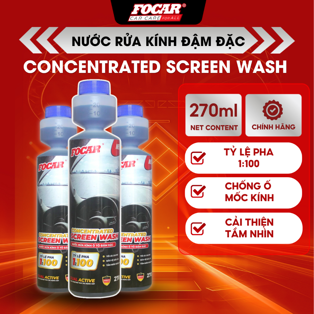 Nước rửa kính ô tô siêu đậm đặc Concentrated Screen Wash pha tỉ lệ 1:100, xịt lau kính cực sạch