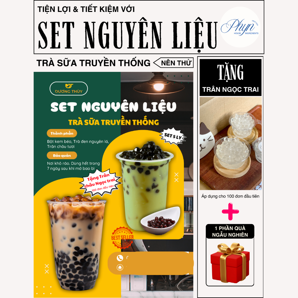 Set Nguyên Liệu Trà Sữa Tự Pha - Trà Sữa Truyền Thống - SET 5-7 Ly