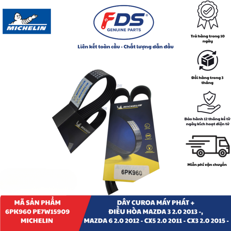 DÂY CUROA MÁY PHÁT + ĐIỀU HÒA MAZDA 3 / 6 / CX-5 / CX-3 2.0 | MICHELIN
