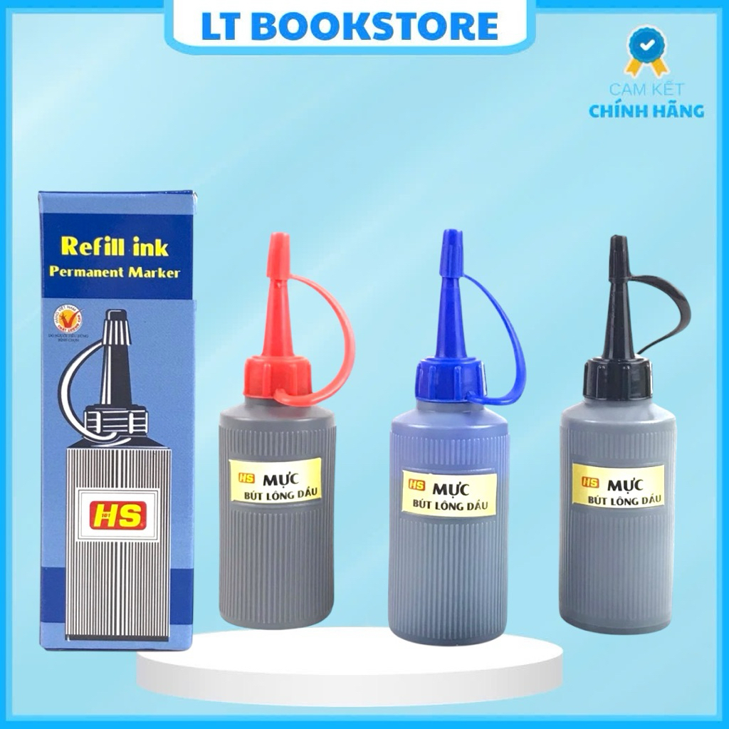 Combo 1/5 chai Mực Bút Lông Dầu HS MLD-002 30ml - Mực không xóa được HÀNG CHÍNH HÃNG (XANH/ ĐEN/ĐỎ) 