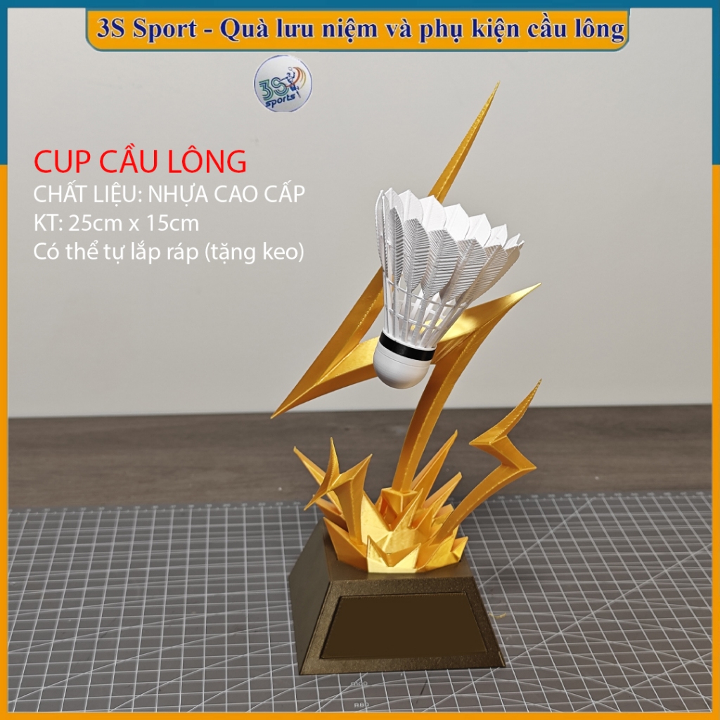 🏆 Cúp Cầu Lông Lưu Niệm Tia Chớp 3S Sport - Quà Tặng Giải Đấu Độc Đáo [Nhựa Cao Cấp] 🎁