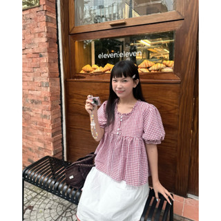  DOXI - Áo Babydoll Bèo Cổ Vuông Tay Phồng Mở Tùng Áo HACO 