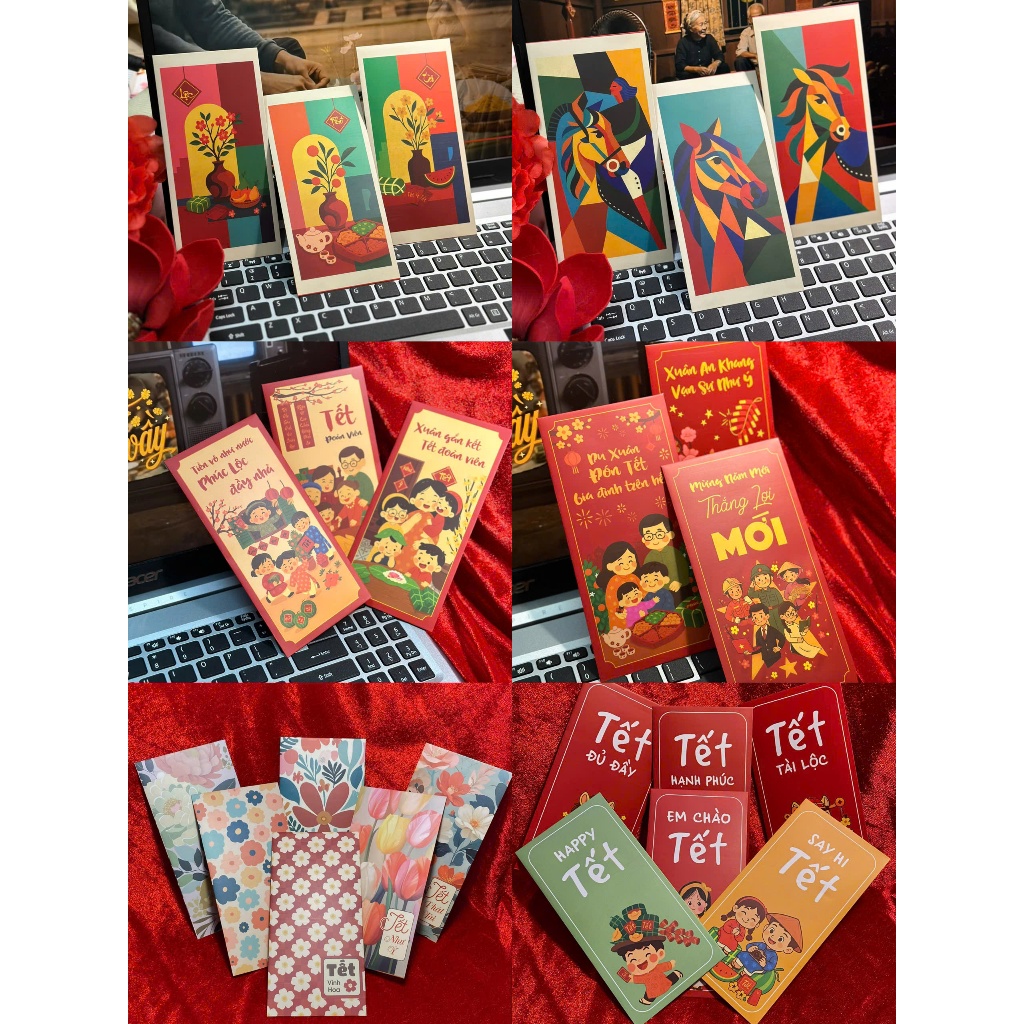 Combo 100 bao lì xì cán màng, bao lì xì thiết kế, bao lì xì Tết 2026 C150, lì xì Tết