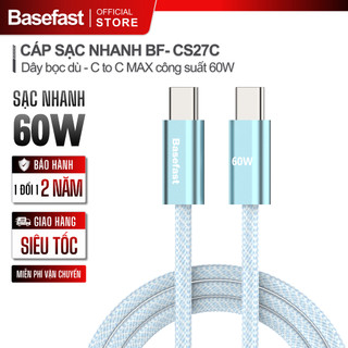  Dây sạc nhanh TypeC 60W Basefast Cáp C to C bện dù siêu bền chống gãy cho Phone 15 16 17 Oppo Xiaomi 