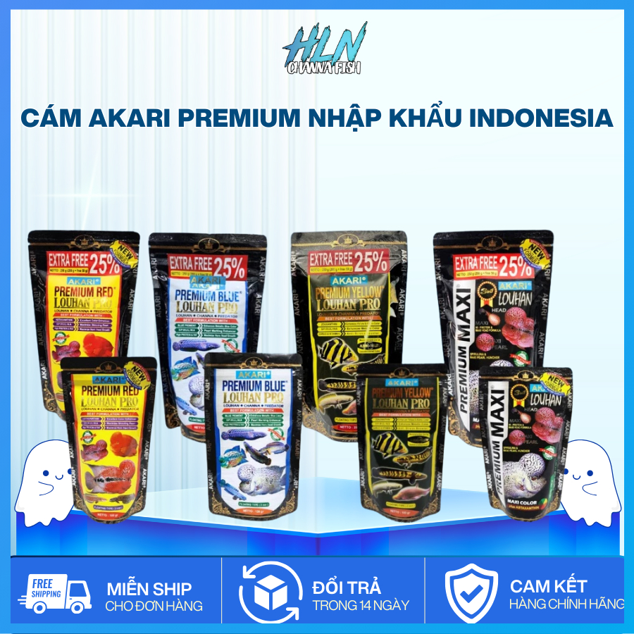 Cám Cá Lóc AKARI Premium Maxi Red Yellow Blue – Hỗ Trợ Tăng Màu Nhanh Cho Cá Lóc Cảnh, Dòng Lóc Lạnh