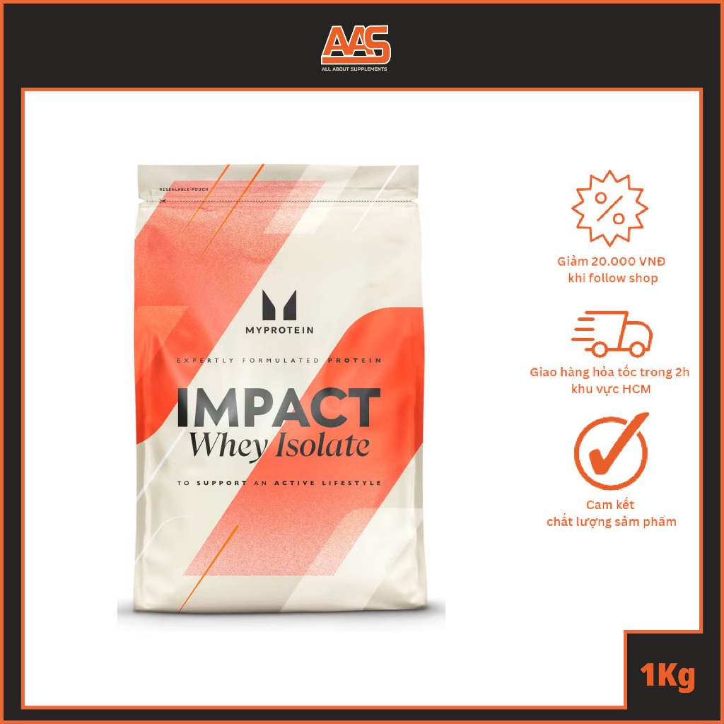 WHEY PROTEIN - IMPACT WHEY ISOLATE - 2.2lbs (1kg) - Bổ sung protein tăng cơ giảm mỡ - Từ Châu Âu