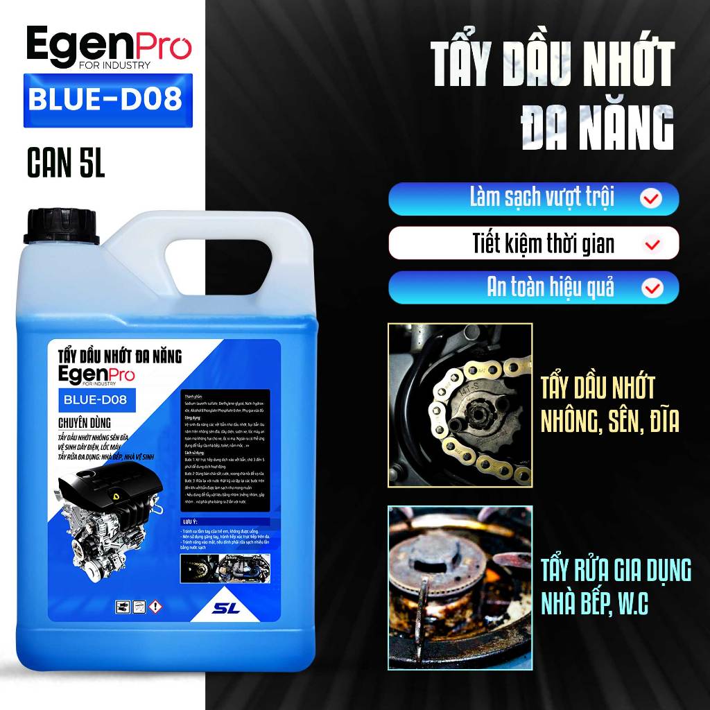 Tẩy Dầu Nhớt Đa Năng EgenPro 5 Lít - Motobike Cleaner Oil Rửa Sên Xe, Lốc Máy, Sườn xe (Fantom cũ)