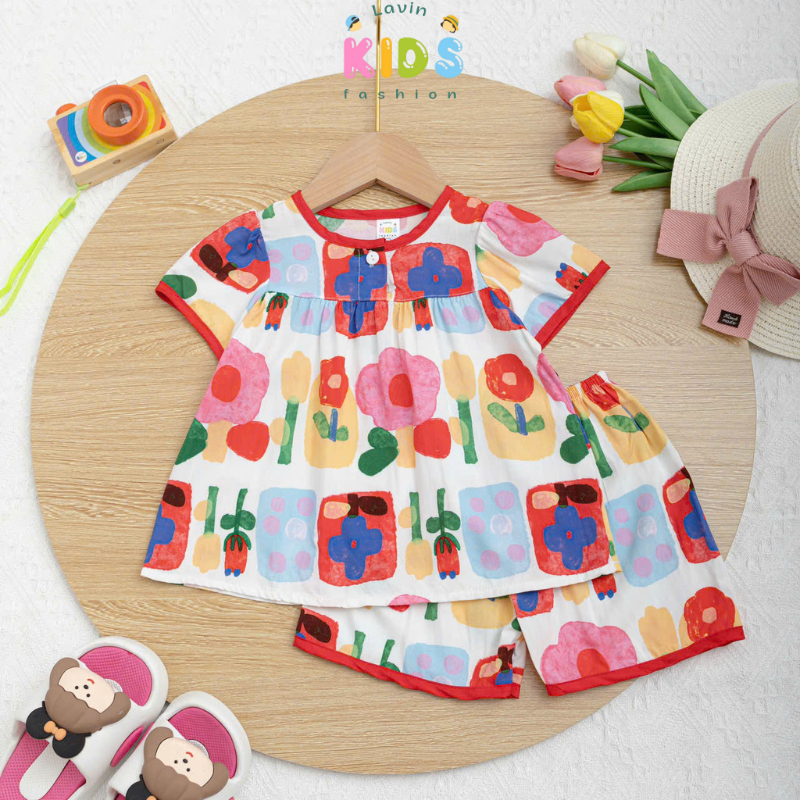 Bộ tole lanh cho bé gái tay đùi Lavin Kids 6-18kg mềm mịn, thoáng mát, ít co rút