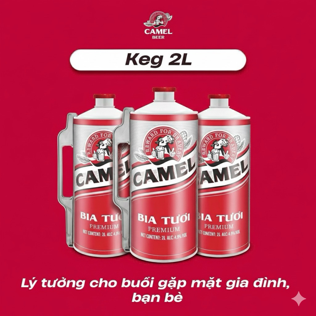 BIA TƯƠI CAMEL KEG 4.9% 2L (Thùng 4 Keg x 2L)