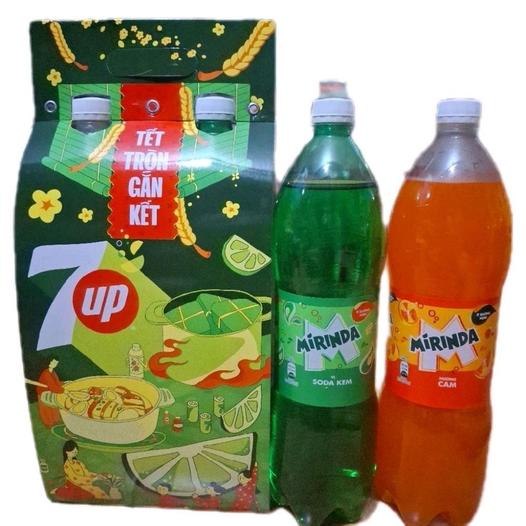 combo 2cặp quà tết nước ngọt mirinda hươn cam và mirinda Thái xanh gắng kết yêu thương(cặp 2chai1500