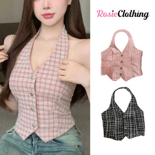  Áo Kiểu Nữ Chất Vải Dạ Gile Cổ Yếm Sát Nách Cài Cúc Bo Eo WAK006 