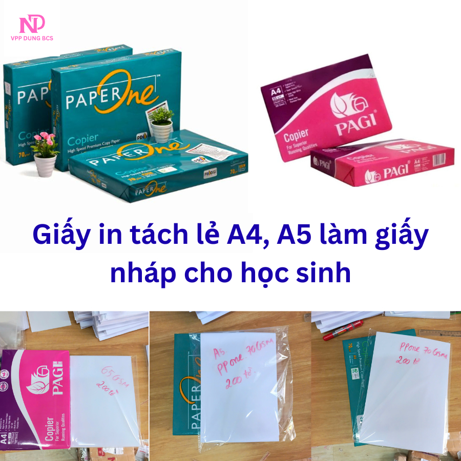 Set 100 tờ giấy in, giấy nháp cho học sinh A4, A5 Pagi đỏ 65 GSM, dùng cho văn phòng phẩm