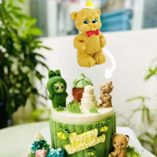 Khuôn silicon gấu 4d đội mũ sinh nhật mã G11