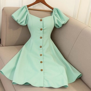 Đầm váy freesize mint cổ V tay bo