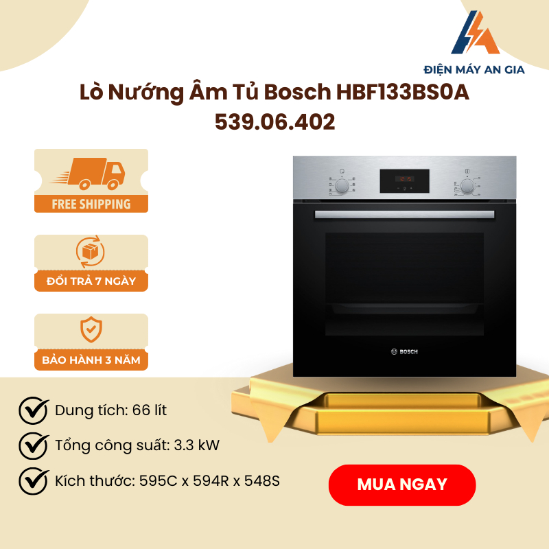 Lò Nướng Âm Tủ Bosch HBF133BS0A 539.06.402 – Công Nghệ 3D Hot Air – Xuất Xứ Thổ Nhĩ Kỳ – PEB