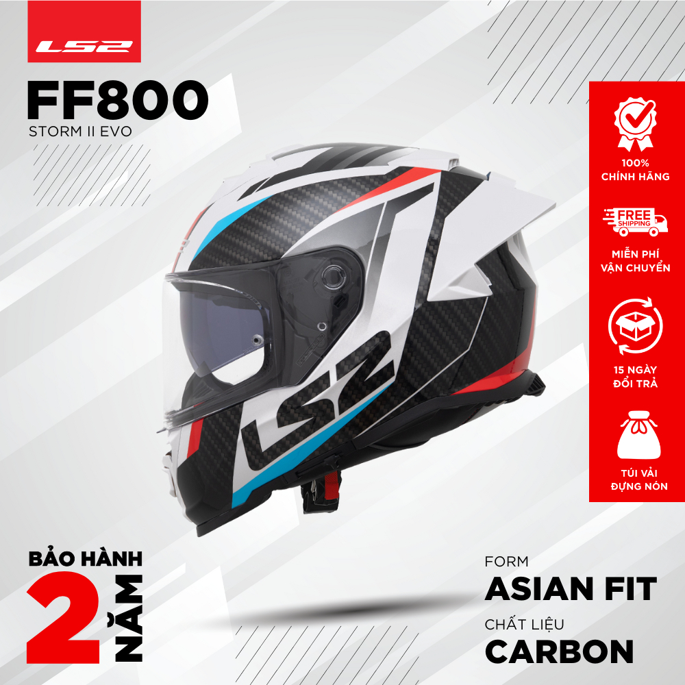 Mũ Bảo Hiểm Fullface LS2 FF800 Storm II EVO Đuôi Gió Asian Fit Tặng Pinlock BH 2 Năm [Chính Hãng]
