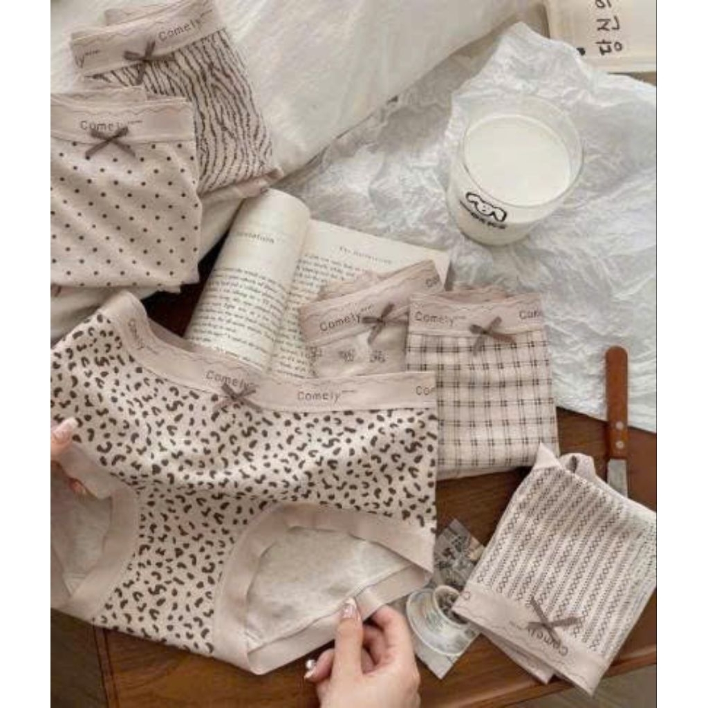 Combo 10 - 5 Quần Lót Cotton Vintage Comely Thun Tông Nâu Be Mix Họa Tiết Xinh chất vải mát mịn đủ m