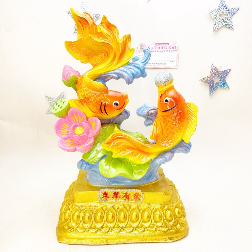 Cá chép Song Ngư nhả ngọc hecube size 35cm thu hút tài lộc may mắn H087B
