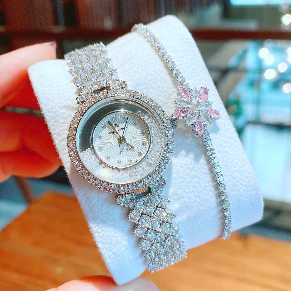 Đồng Hồ Nữ Royal Crown Đính Đá Silver Đá Chảy Size 28mm Nhỏ Xinh - Royal Crown 2606