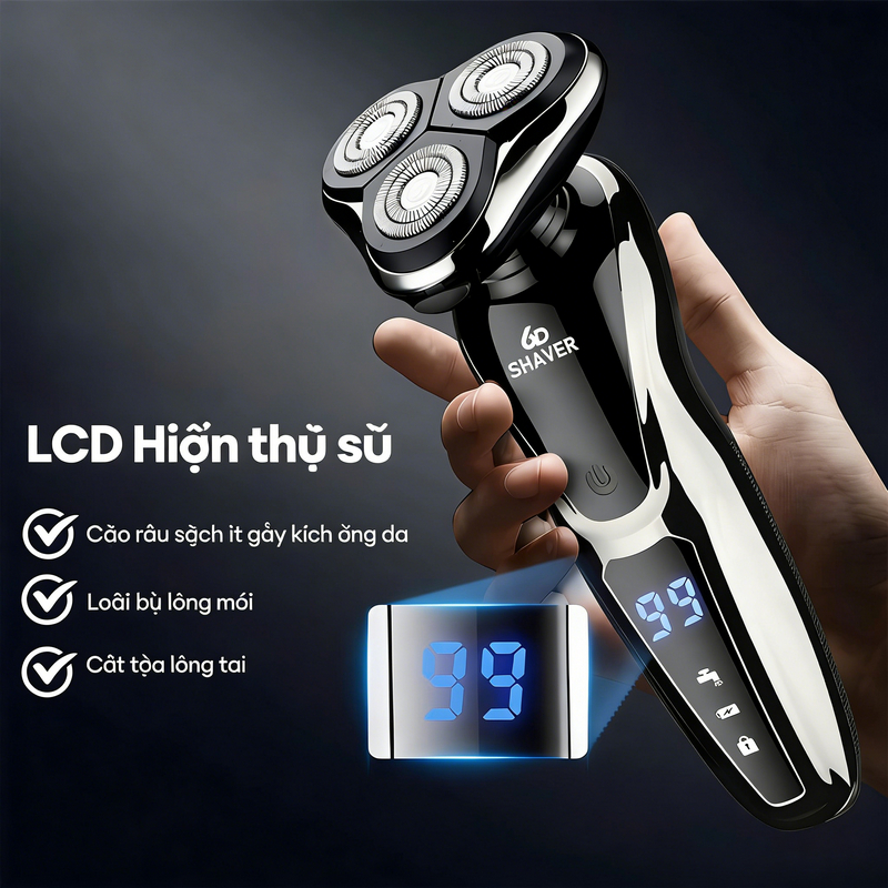 Máy Cạo Râu Mini DELADEP Đa Năng 3 Lưỡi Kép, Màn Hình LED Hiển Thị Pin, Sạc Nhanh 2 Giờ Chống Thấm Nước