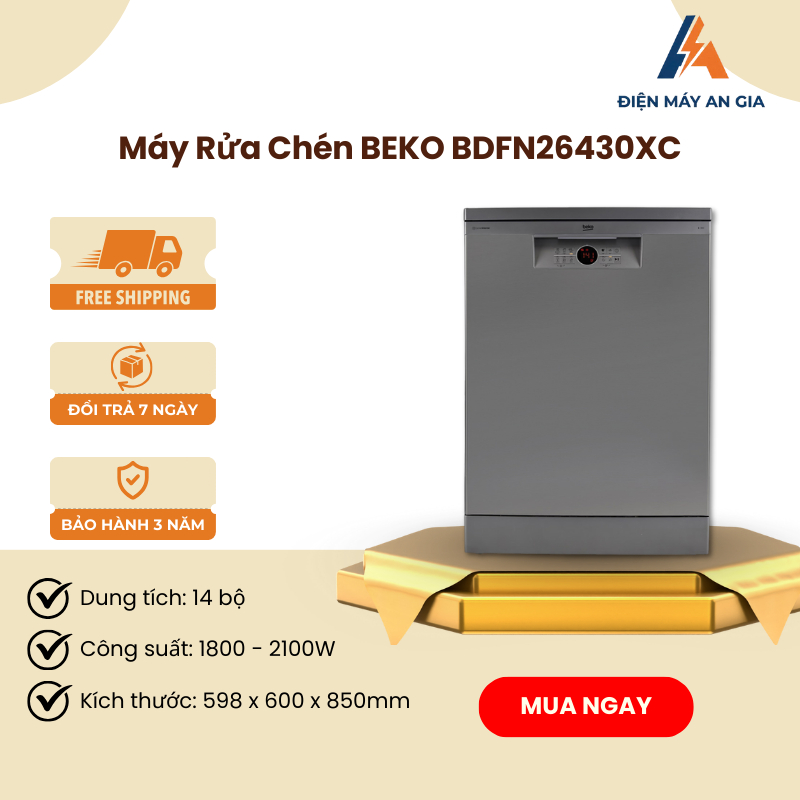 Máy Rửa Bát Beko BDFN26430XC – Dung Tích 14 Bộ – 6 Chương Trình – Sấy Hé Cửa – PEB