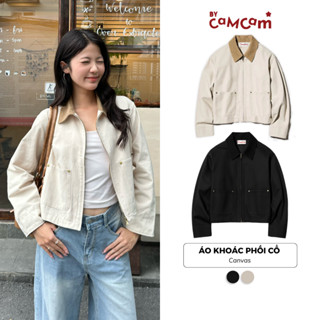  Áo Khoác Canvas Dáng Ngắn Bycamcam Áo Khoác Phối Cổ Nhung Tăm Basic Unisex Nam Nữ 2025 AKHD314 