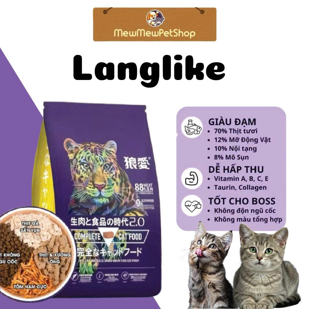 Hạt langlike 5kg cho mèo , hạt mèo langlike 5kg nhiều topping tặng kèm xúc xích