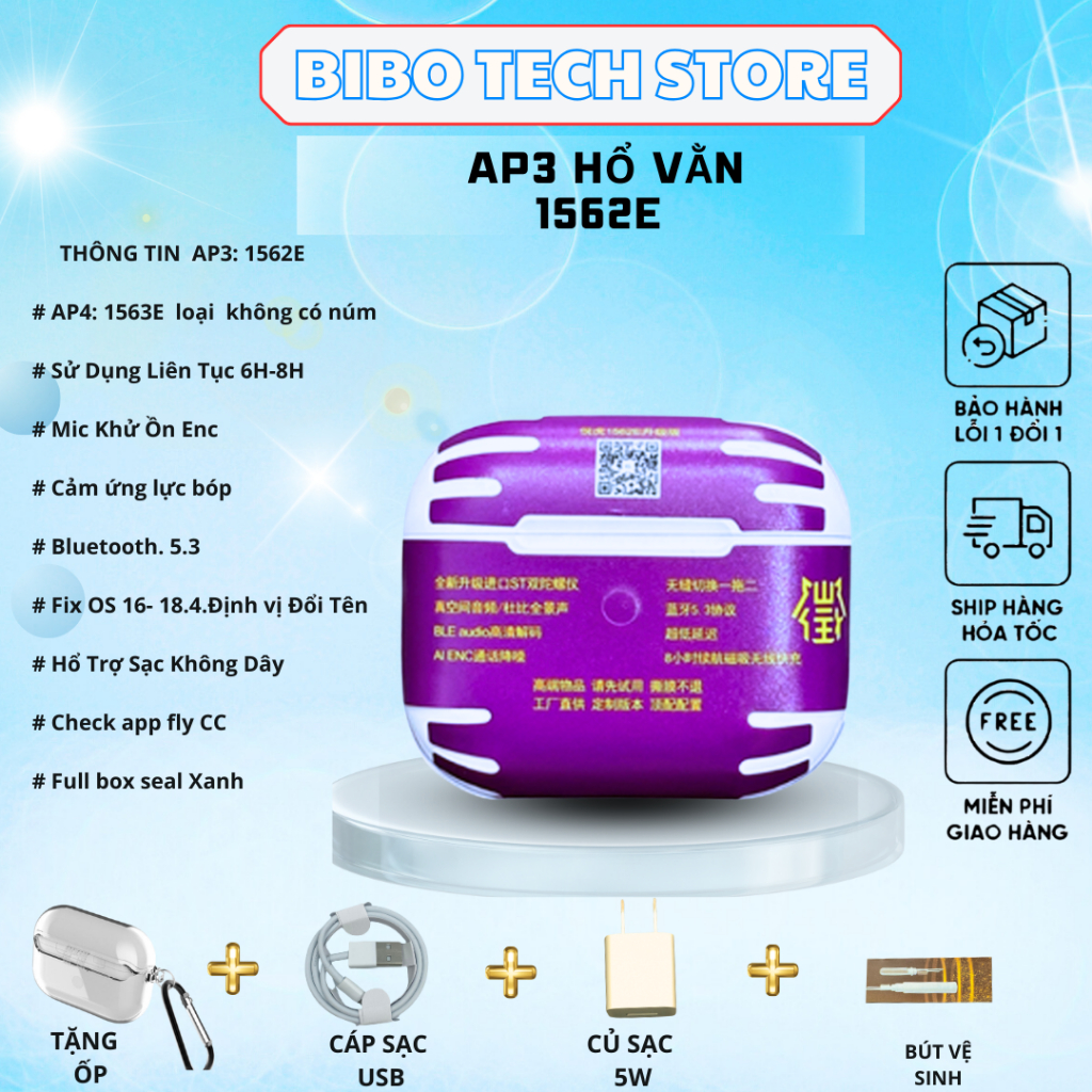 🔥 Tai Nghe Bluetooth AP3 Hổ Vằn 1562E | Mic ENC – Bluetooth 5.3 – Pin 6–8H – Full Box + Quà Tặng