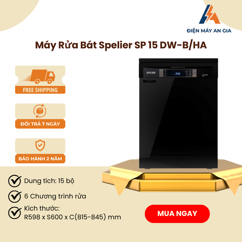 Máy Rửa Bát Spelier SP 15 DW-B/HA – Sức Chứa 15 Bộ – Công Nghệ Eco Water Tiết Kiệm Điện – PEB