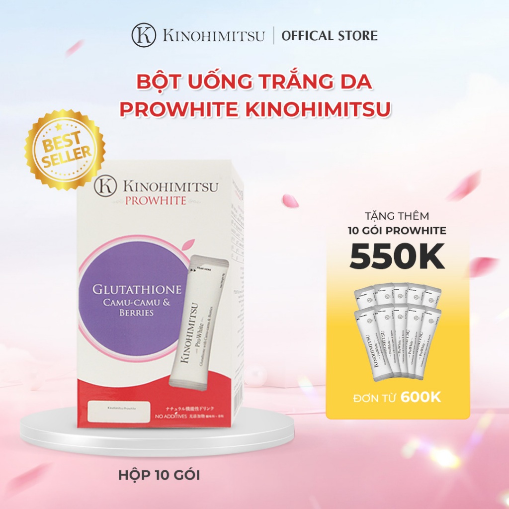 Bột uống trắng da Prowhite Kinohimitsu cải thiện đốm nâu, da xỉn màu 8gx10 gói