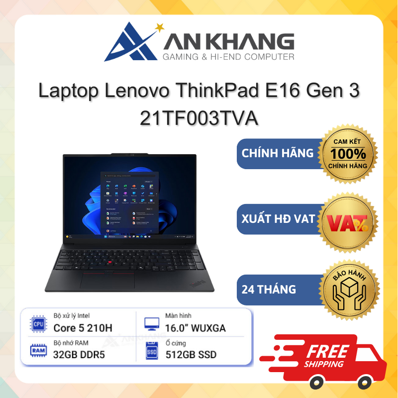 Laptop Lenovo ThinkPad E16 Gen 3 21TF003TVA (Core 5-210H/ 32GD5/ 512GSSD/ 16.0WUXGA) Chính hãng Bảo 