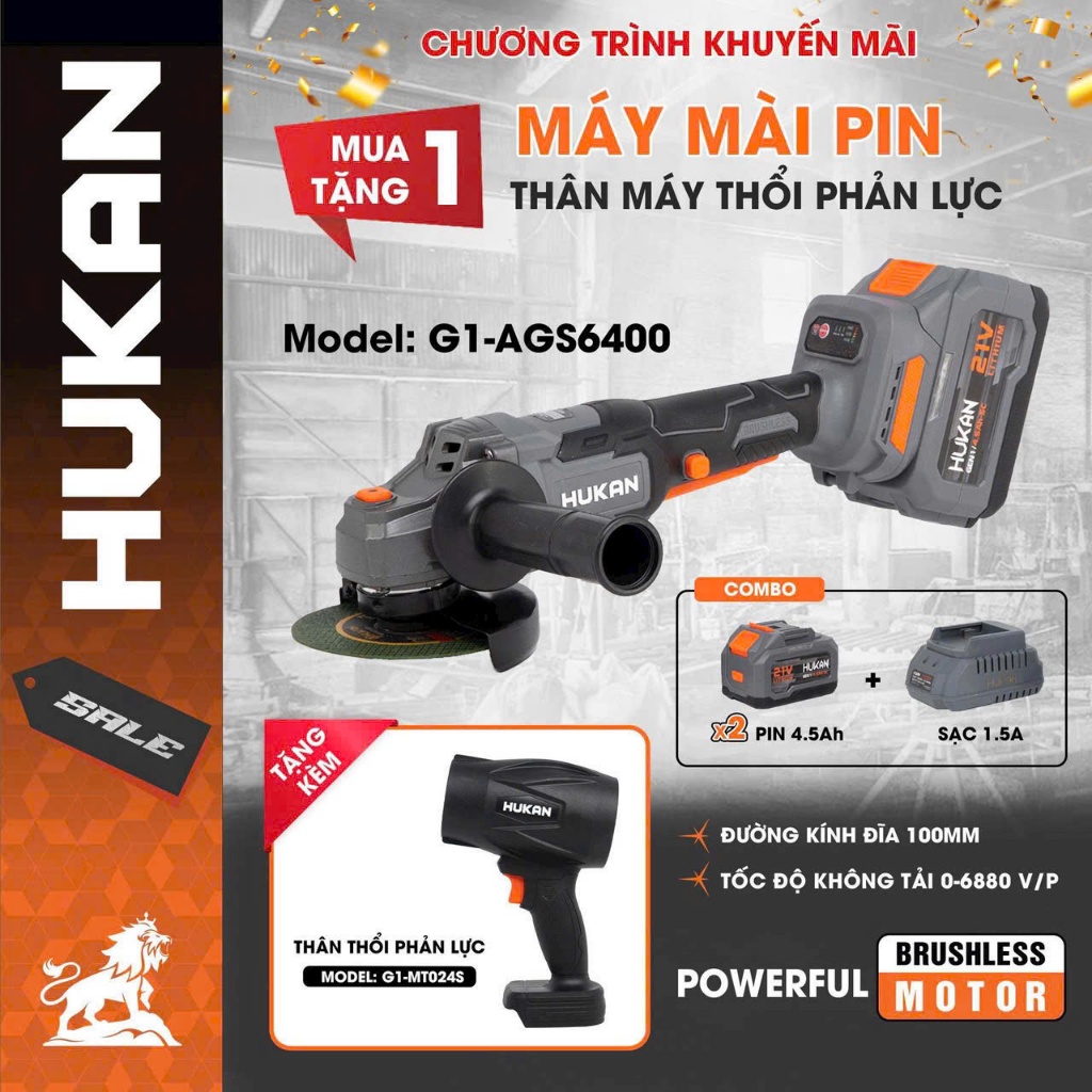 Máy Mài Cắt Góc Pin Hukan AGS 6400 Tặng Thân Phản Lực Hukan Không Chổi Than Chân Pin Phổ Thông - Mod