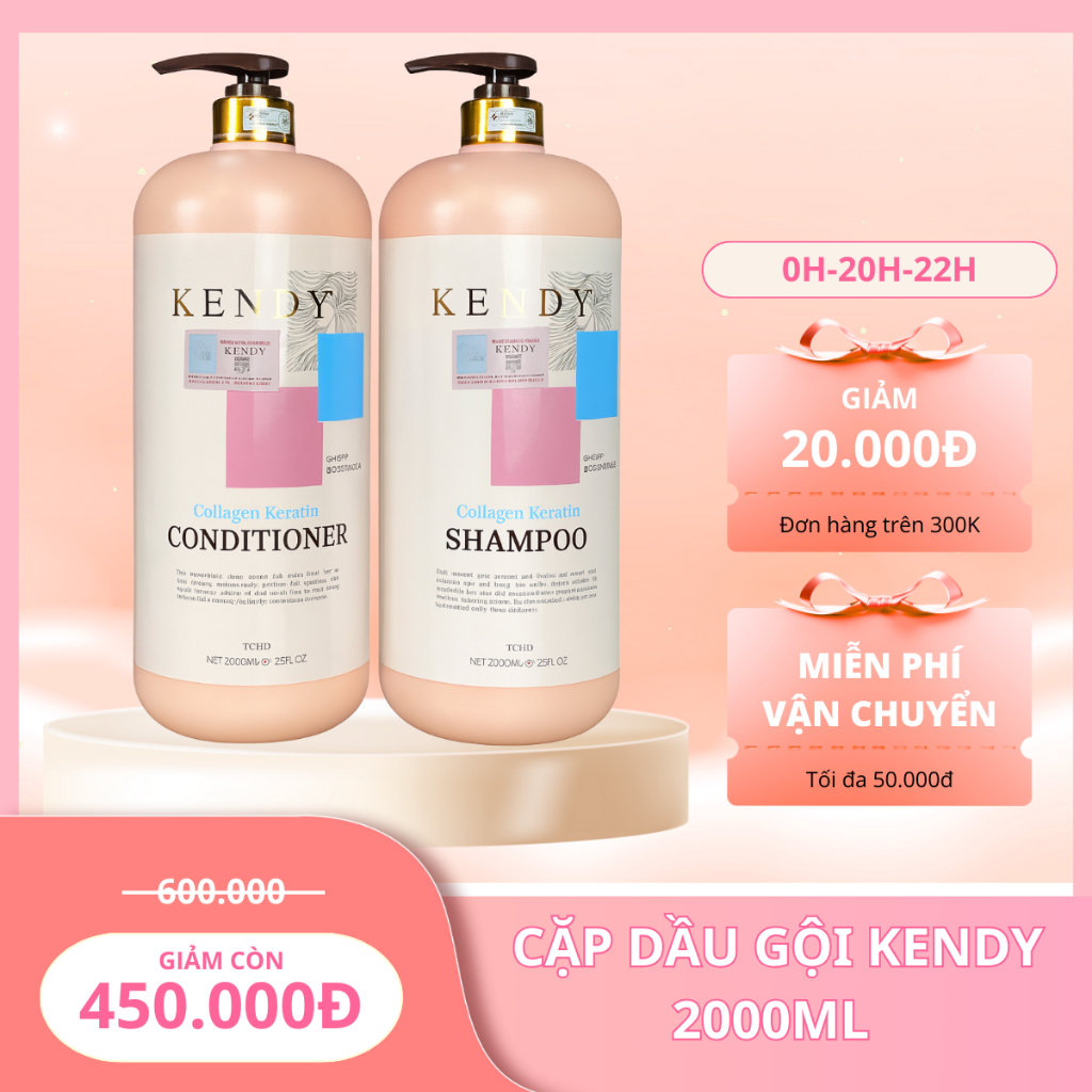 Dầu gội, xả dưỡng sinh cao cấp Kendy 2000ml giúp tóc chắc khỏe bóng mượt