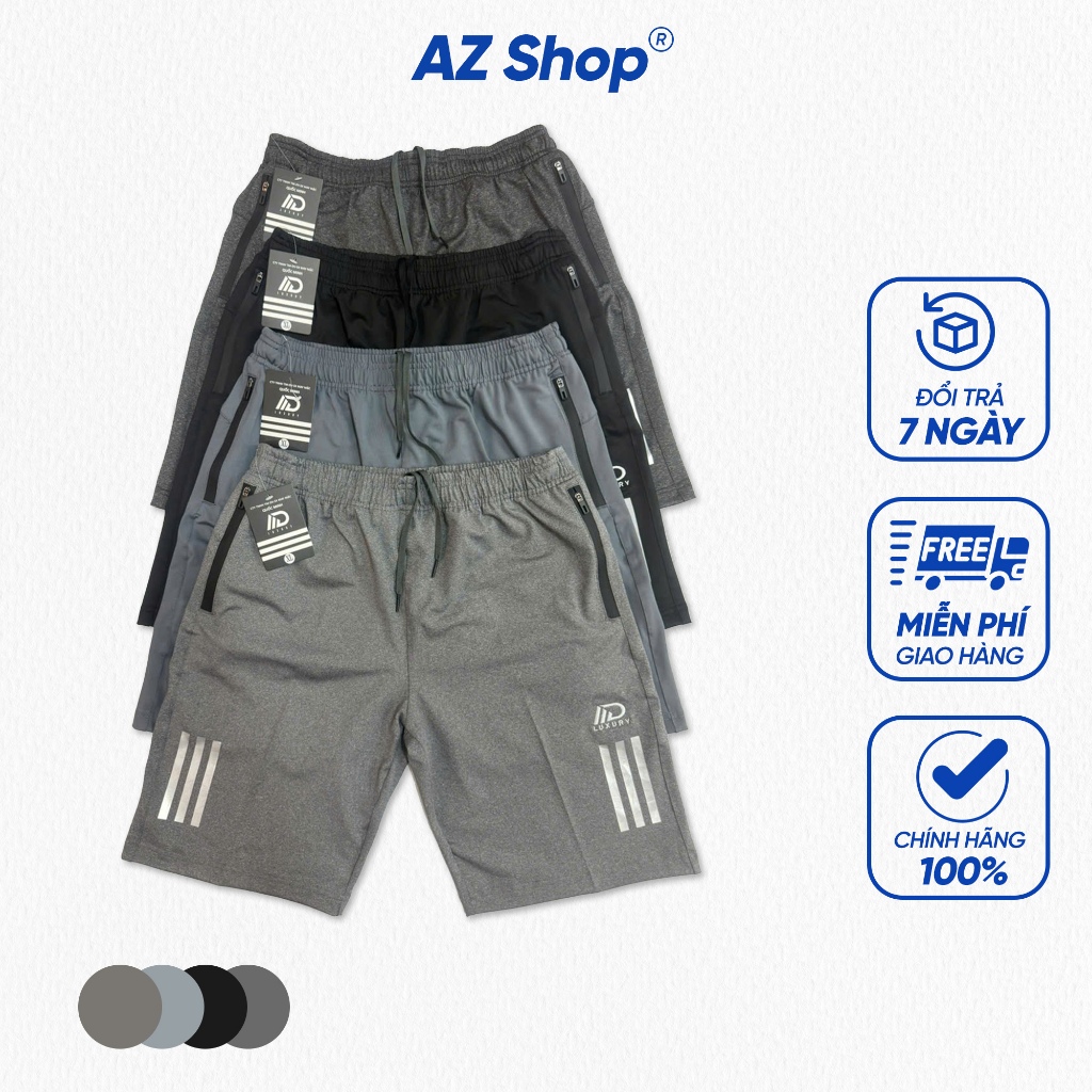 Quần Short Thể Thao Nam cao cấp VNXK, 3 Túi Khóa Kéo - Thun Poly 2 Da VNXK Dày Dặn