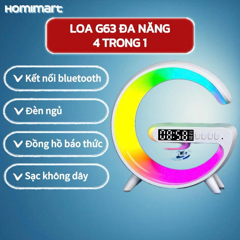 Loa Bluetooth G63, Loa Chữ G Kèm Đồng Hồ Báo Thức, Kết Nối Bluetooth, Đèn Ngủ Đổi Màu, Sạc Điện Thoạ