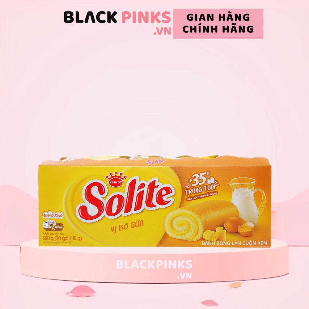 Bánh bông lan kem vị bơ sữa Solite hộp 324g (18 cái)