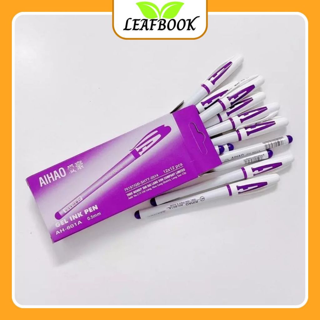 LEAFBOOK Bút Gel A54200 Ngòi Kim 0.5mm AH-801A Nét Nhỏ, Mực Xuống Đều và Liên Tục (Mực Xanh/Tím)