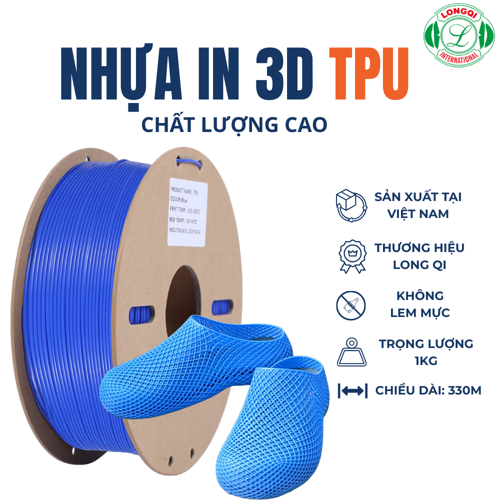 NHỰA IN 3D TPU 95A CHẤT LƯỢNG CAO TOP 330M TRỌNG LƯƠNG 1KG MÀU XANH DƯƠNG