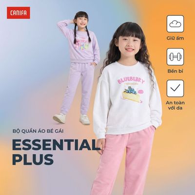 Bộ quần áo bé gái CANIFA set nỉ thu đông dài tay Essential Plus 1ST25W007