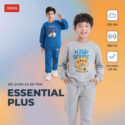 Bộ quần áo bé trai CANIFA set nỉ dài tay in họa tiết Essential Plus 2ST25W011