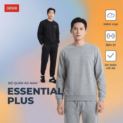 Bộ quần áo nam CANIFA form rộng dài tay cổ tròn in hình Essential Plus 8ST25W007